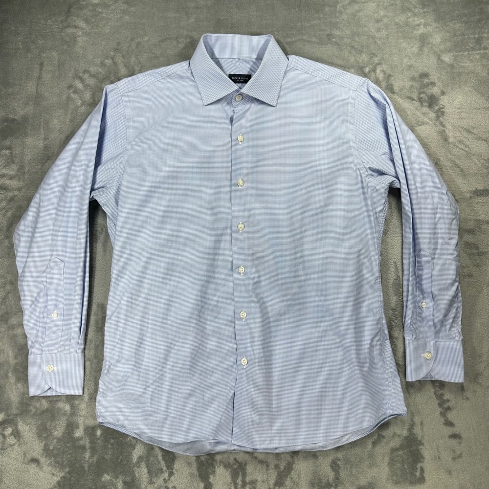 Proper Cloth Thomas Mason Goldline Light Blue Check Dress Shirt 17-32.7 Mens